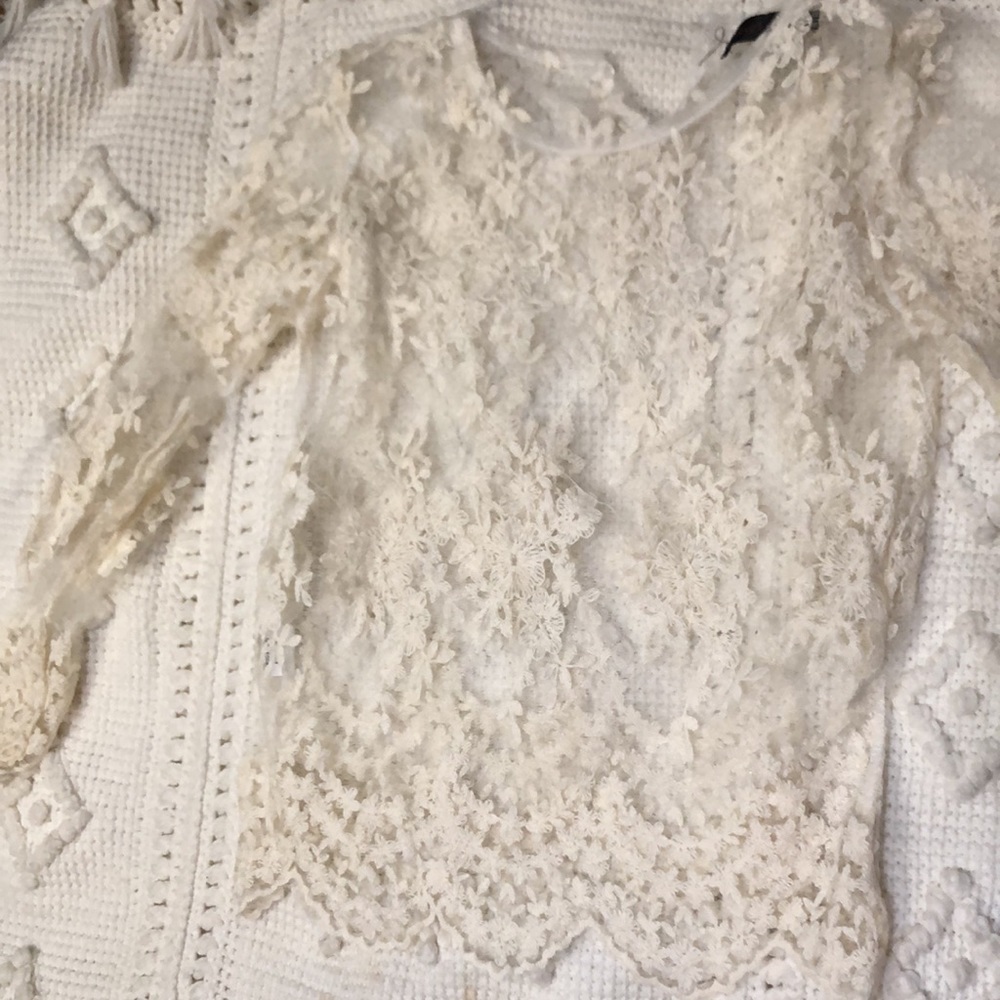 Love Letter Sheer Lace Ivory White Layering Top Blouse Size Small - Picture 2 of 9